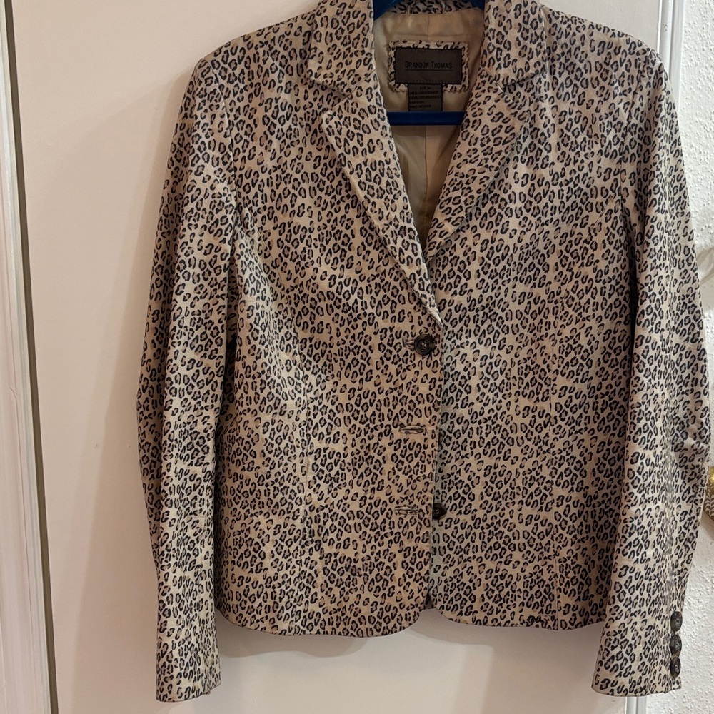 Leopard Print 100% Leather Blazer